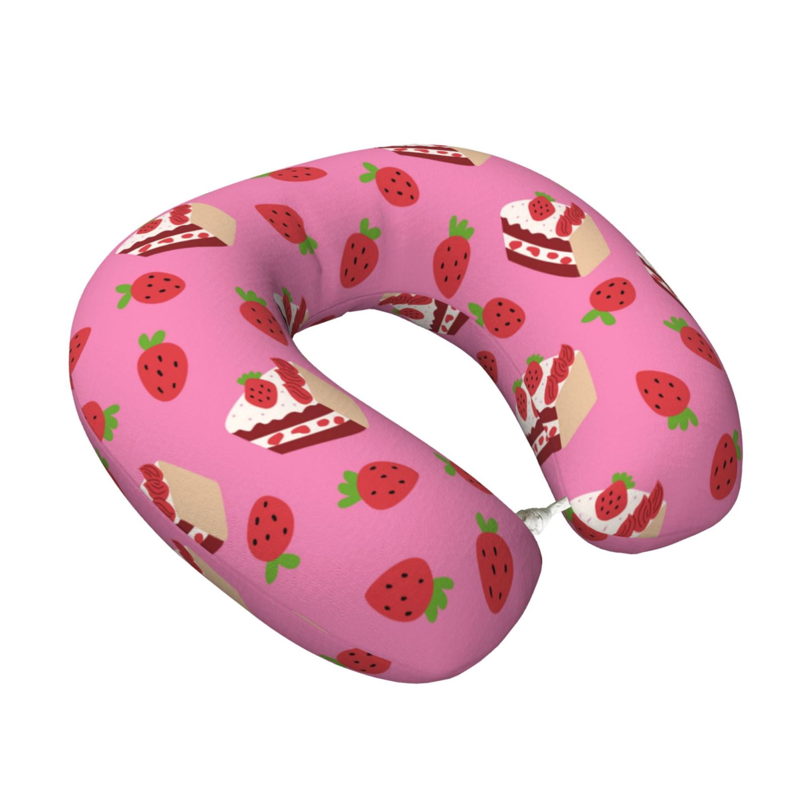 Xecao Strawberry Cake Print Memory Foam Cervical Neck Pillow Versatile U-Shaped Pillows for Home,Office,Camping,Travelling,Soft Washable Cover