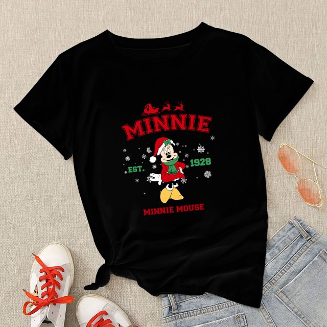 Disney-Blusa de Mickey Mouse para Mujer, Ropa de estética navideña, manga corta, moda española negra, camisetas Harajuku de Navidad, 2022