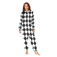 thumbnail image 4 of Adult Christmas Onesie Diamond Black and White Grid Adult Zipper One-Piece Pajamas Unisex Pajamas with Pockets, 4 of 6