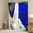 thumbnail image 3 of Rose Blackout Curtains, Blue Grey Black Floral Curtains Men Women Couple, Romantic Flower Blossom Darkening Curtains, Retro Rose Farmhouse Window Curtains & Drapes 52"X63", 3 of 5
