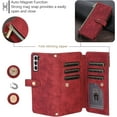thumbnail image 4 of Wallet Case for Samsung Galaxy S23, 9 Card Holder Slots Zipper Pocket Handbag Case Magnetic Closure Kickstand with Wrist Strap TPU Shockproof Flip Case - Retro Wine Red, 4 of 16