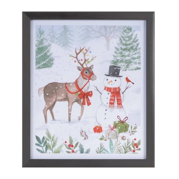 Melrose International LLC Framed Snowman and Reindeer Print 9"L x 11"H Plastic/Paper