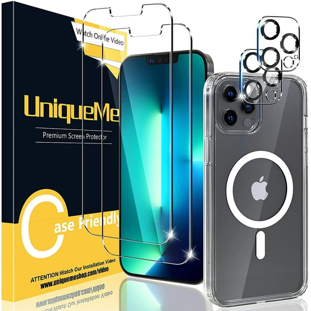 [2+2+1 Pack] UniqueMe Compatible avec le Protecteur d'Écran iPhone 13 Pro Max, le Protecteur d'Objectif de la Caméra et le Boîtier Magnétique Transparent