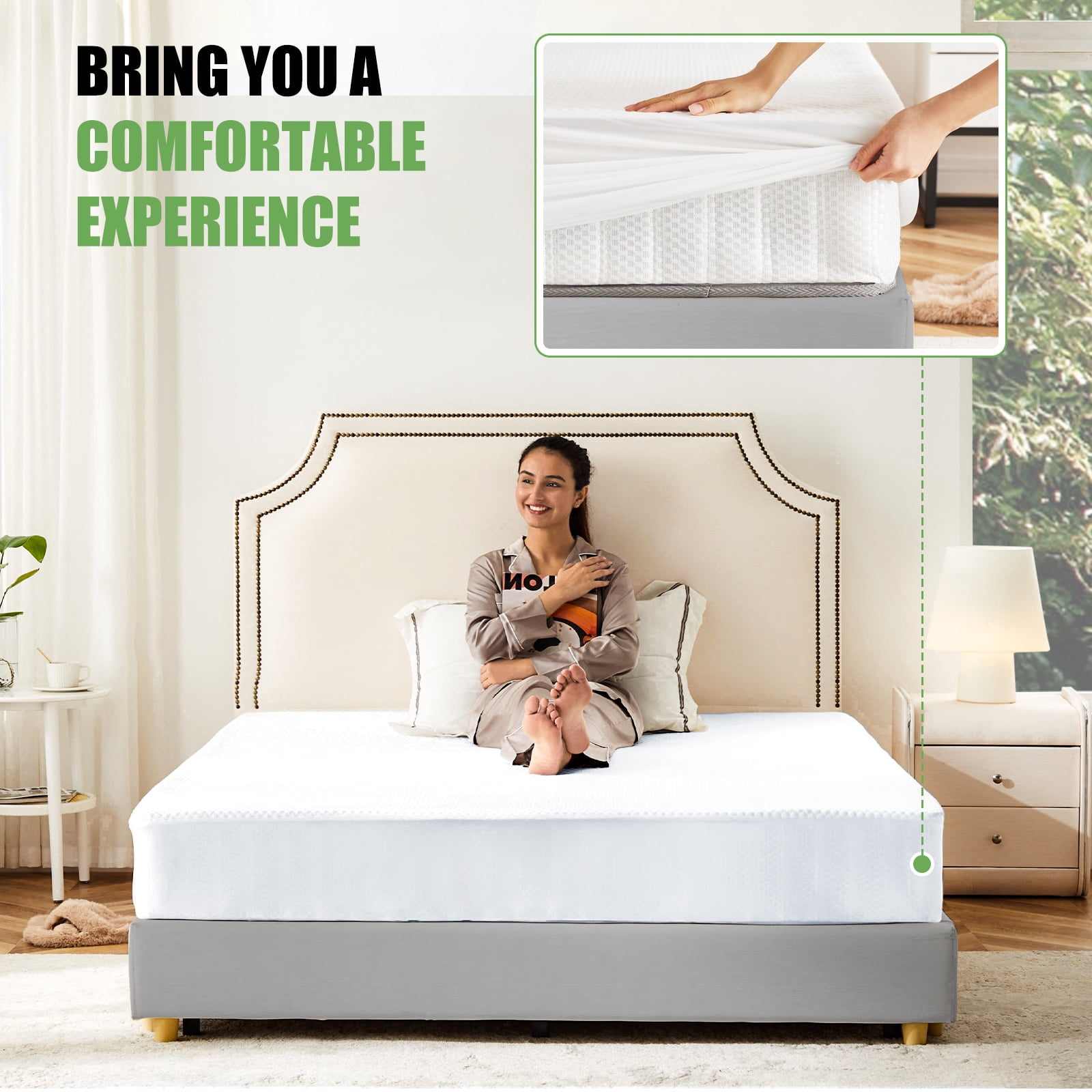 GIANNA Waterproof Mattress Protector (Pillowcase And Pillow Not Included) , Comfortable Solid Color Mattress Cover, White, Queen Size