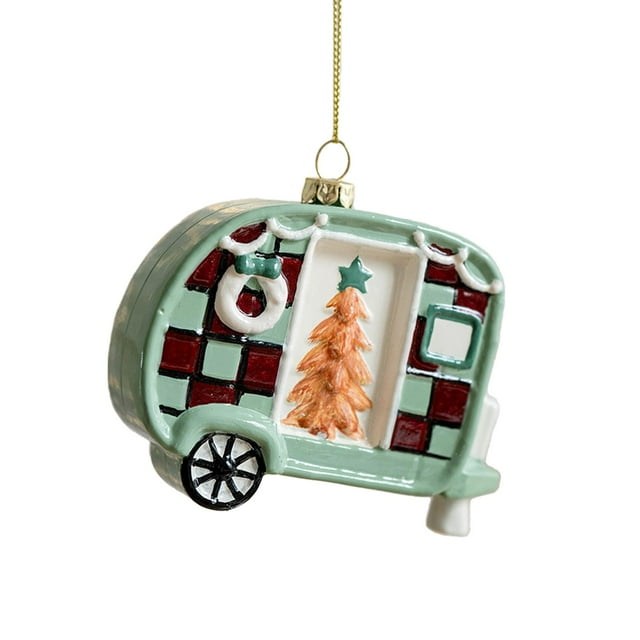 Pequeño colgante de Navidad, adorno colgante de Navidad, adorno de figura navideña, adorno para de Navidad para decoración de fiestas y patios Coche con forma de arbol de navidad