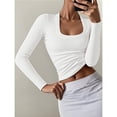 thumbnail image 4 of Camisetas de Larga para Mujer, Blusas de Cuello Cuadrado, Blusas de Punto Acanalado para Adolescentes, Blusas , Ropa de Moda de Otoño S, 4 of 7