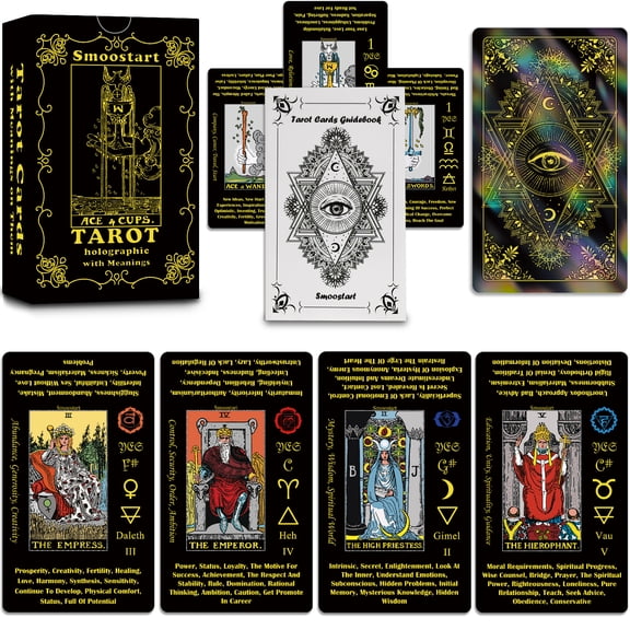 Tarot Cards Deck for Beginners – Stunning Holographic 78 Surface Laser Tarot Cards with Keywords, Guidebook & Divination Tools