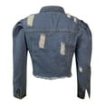 thumbnail image 3 of Inkach Womens Street Short Lapel Frayed Breasted Denim Puff Sleeve Slim Denim Jacket, 3 of 3