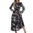thumbnail image 2 of USSUMA Casual Dresses for Women Summer Dress Short Sleeve Crew Neck Casual Printed Floral Loose Fit Maxi Dress Elegant Skirt Comfortable Dress Work Tax Free Weekend Black Dress Size-S, 2 of 4