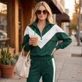 thumbnail image 5 of Szluipve Women’s Color Block Tracksuit 2 Piece Outfits Half Zip Stand Collar Chevron Patchwork Sweatshirt & Side Stripe Wide Leg Pants Casual Loungewear Set Green L, 5 of 7