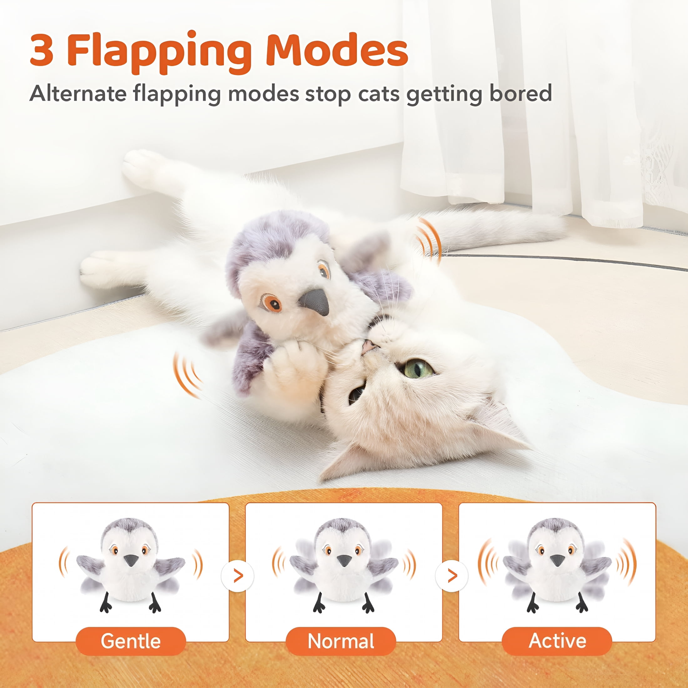 BESTSKY Cat Toys Flapping Bird (No Flying), Lifelike Sandpiper Chirp Tweet, Rechargeable Touch Activated Kitten Toy Interactive Cat Exercise Toys for All Breeds Cat Kicker Catnip Toys