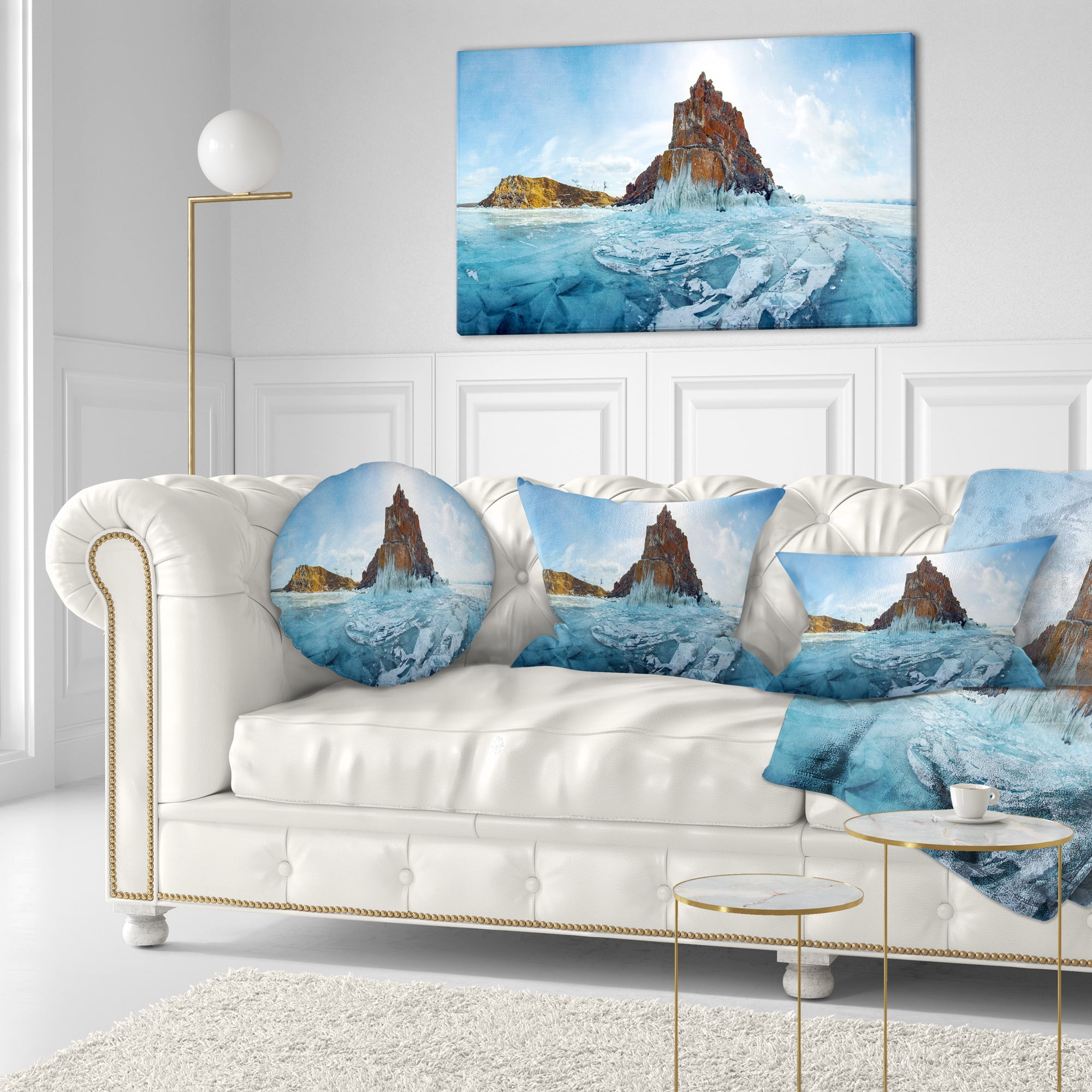 Designart Ice and Rocks of Lake Baikal - Seascape Throw Pillow - 12x20