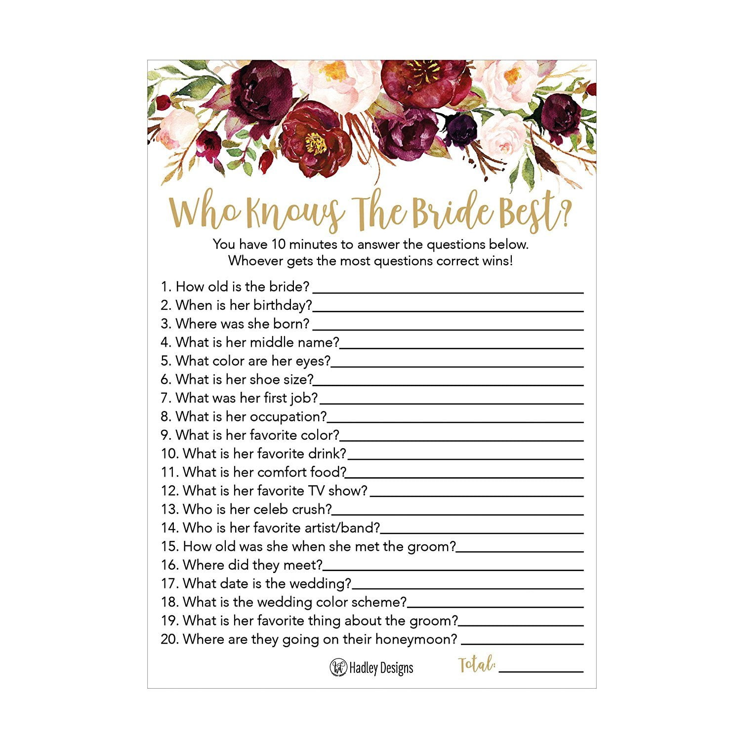 How Well Do You Know The Bride Bachelorette Party Games - Bridal Shower Games Wedding Shower Games 50 Sheets