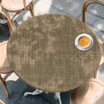 thumbnail image 3 of Round Table Cover 45-54 Inch Vintage Brown Waterproof Reusable Table Cloth Round Fitted Vinyl Tablecloth with Elastic Edged for Parties Outdoors, Farmhouse Retro Dark Solid Color Linen Texture, 3 of 9