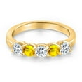 thumbnail image 3 of Gem Stone King 18K Yellow Gold Plated Silver White Topaz and Yellow Sapphire Wedding-Bands Ring for Women | 0.97 Cttw | Round 3.5MM | Gemstone November Birthstone | Size 8, 3 of 6