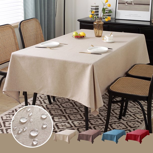 Mantel escandinavo lino imitado impermeable y resistente al aceite | Cubierta de mesa de comedor de color sólido Beige azul rojo Café | Mantel de mesa moderno duradero y fácil de limpiar de
