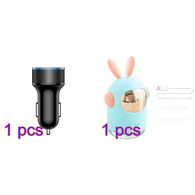 Car Charger 5V 3.1A Quick Charge Dual USB Port LED Display Voltmeter Phone Charging Adapter, Black Air Humidifier 2W USB 300ml Humidifier Cartoon Portable Light Diffuser for Home Office, Blue
