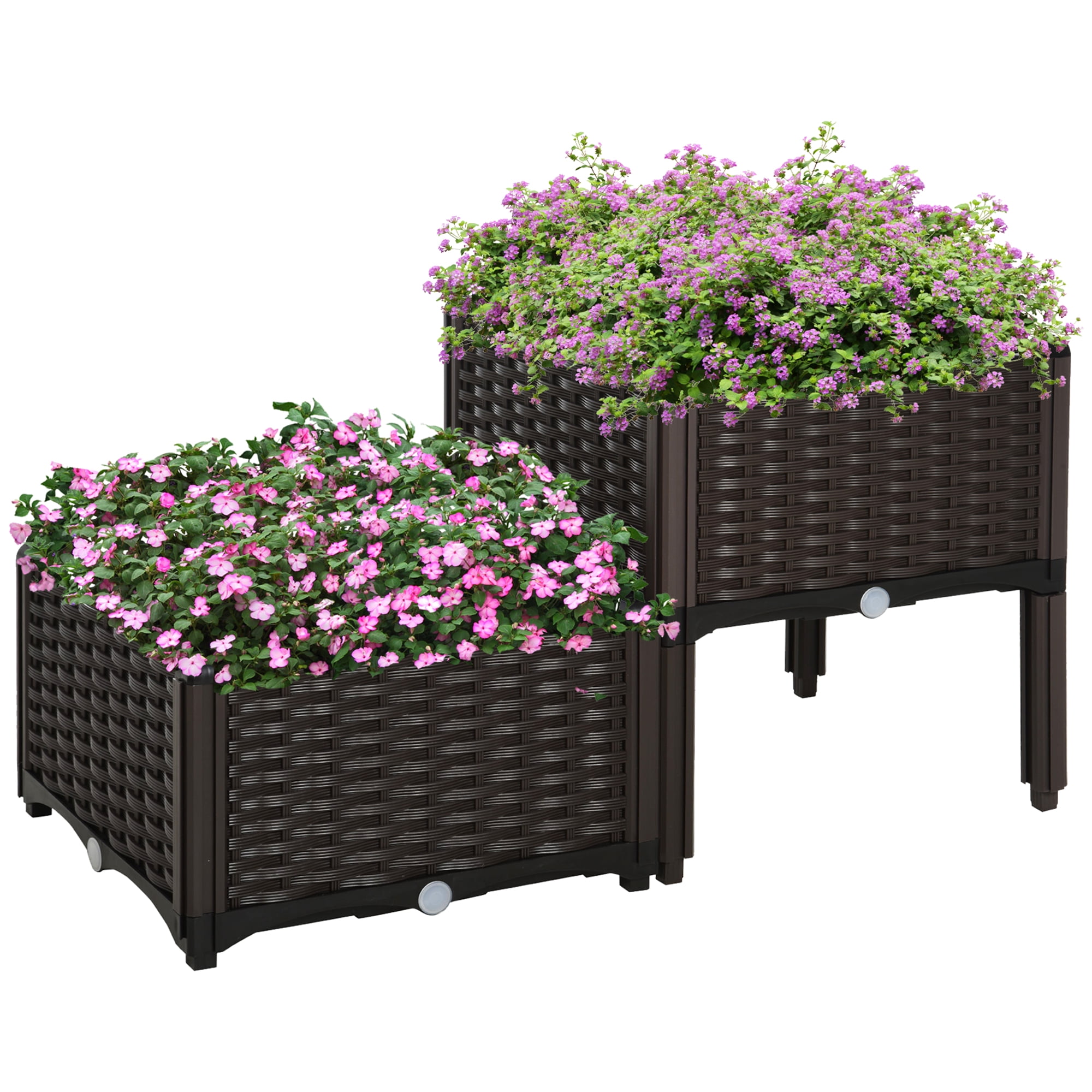 Modular Raised Garden Bed with Legs,Self-Watering Rattan Planter Box for Vegetables,Herbs & Flowers,Tiered Elevated Grow Box for Outdoor,Patio,Balcony,Brown