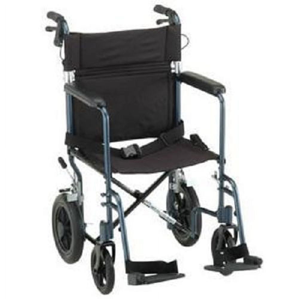 NOVA Medical Products 20" Lightweight Transport Chair with 12" Rear Wheels & Hand Brakes, Blue
