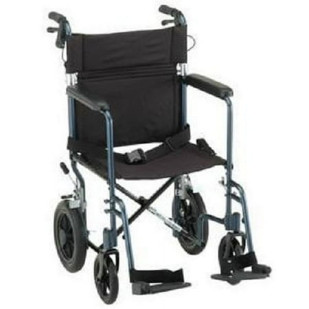 NOVA Medical Products 20" Lightweight Transport Chair with 12" Rear Wheels & Hand Brakes, Blue