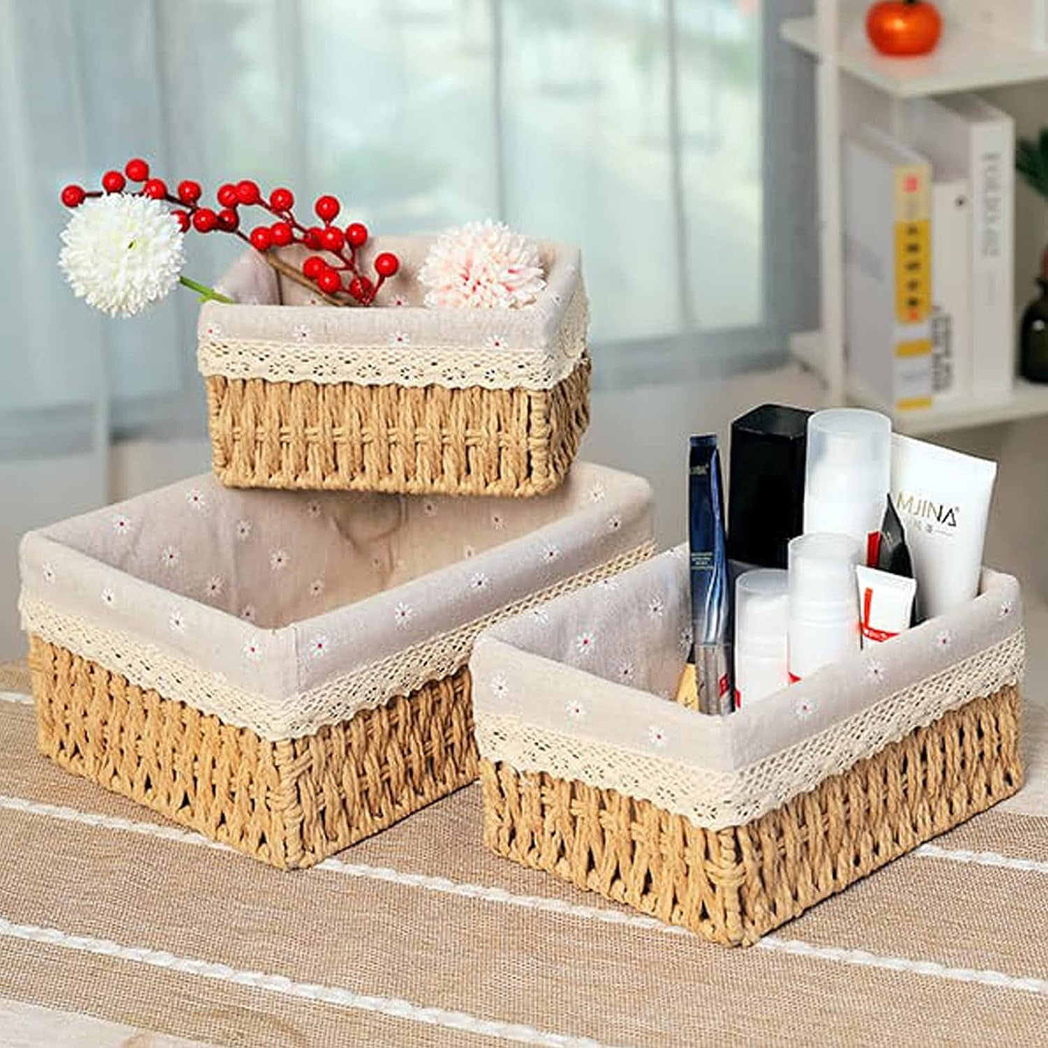 Rectangular wicker storage baskets discount