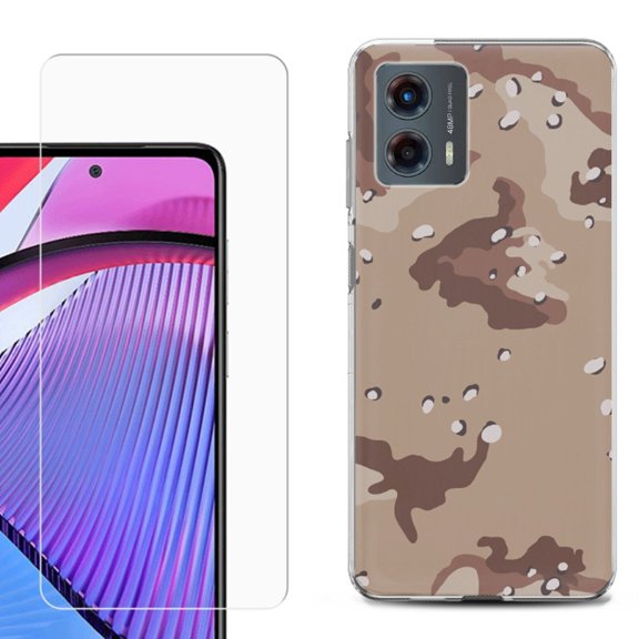 OneToughShield ® Compatible with Motorola Moto G 5G 2023, Shockproof Phone Case, with Tempered Glass Screen Protector - Desert Camo