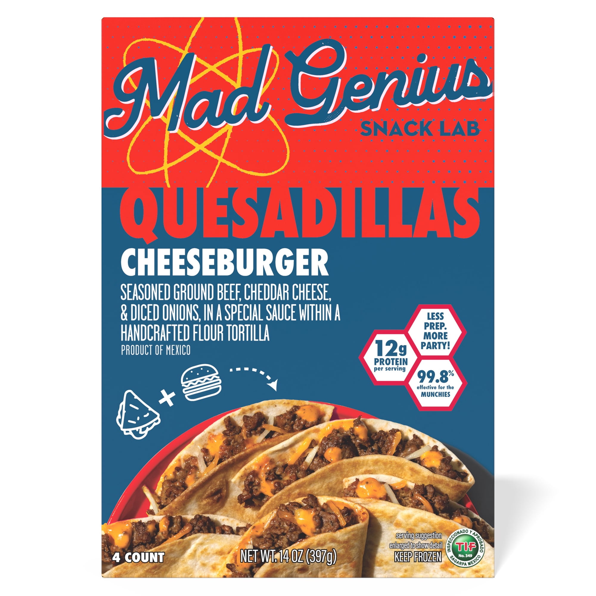 Mad Genius Cheeseburger Quesadillas, 14 oz (Frozen), 12g of Protein per Serving