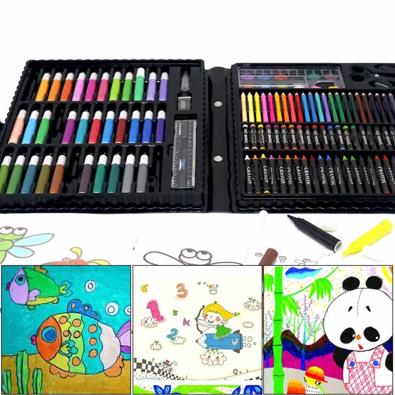  Ayliwee Art Set，Portable Drawing Painting Art Supplies，Gifts  for Kids Girls Boys Teens ，Coloring Art Kit Gift Case: Crayons, Oil  Pastels,Colored Pencils, Watercolors case (Pink)