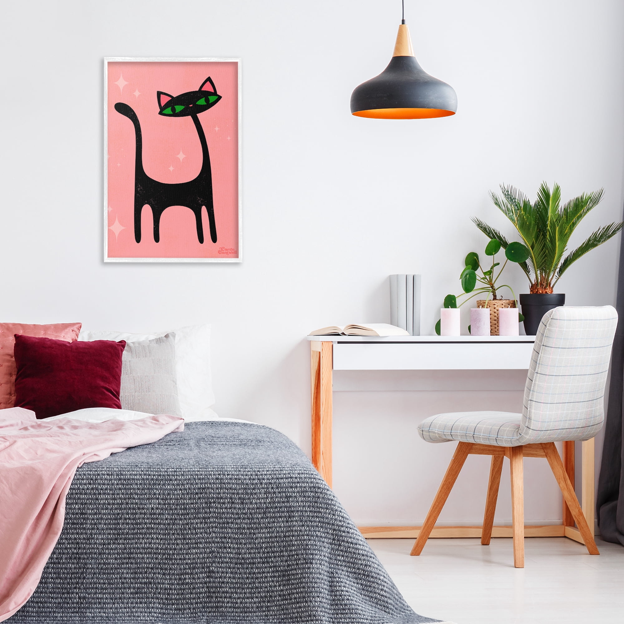 Stupell Industries Retro Black Cat Animals & Insects Painting White Framed Art Print Wall Art, 20 x 30