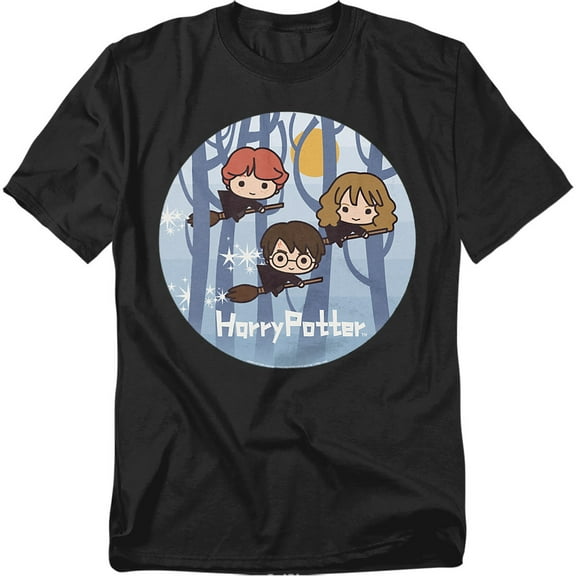 Harry Potter T-Shirt Chibi Trio Flying On Broomsticks Unisex Graphic Tee for Men & Women
