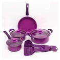 thumbnail image 4 of Juego de ollas antiadherentes, 13 unidades, color morado, con utensilios resistentes al calor, 4 of 4