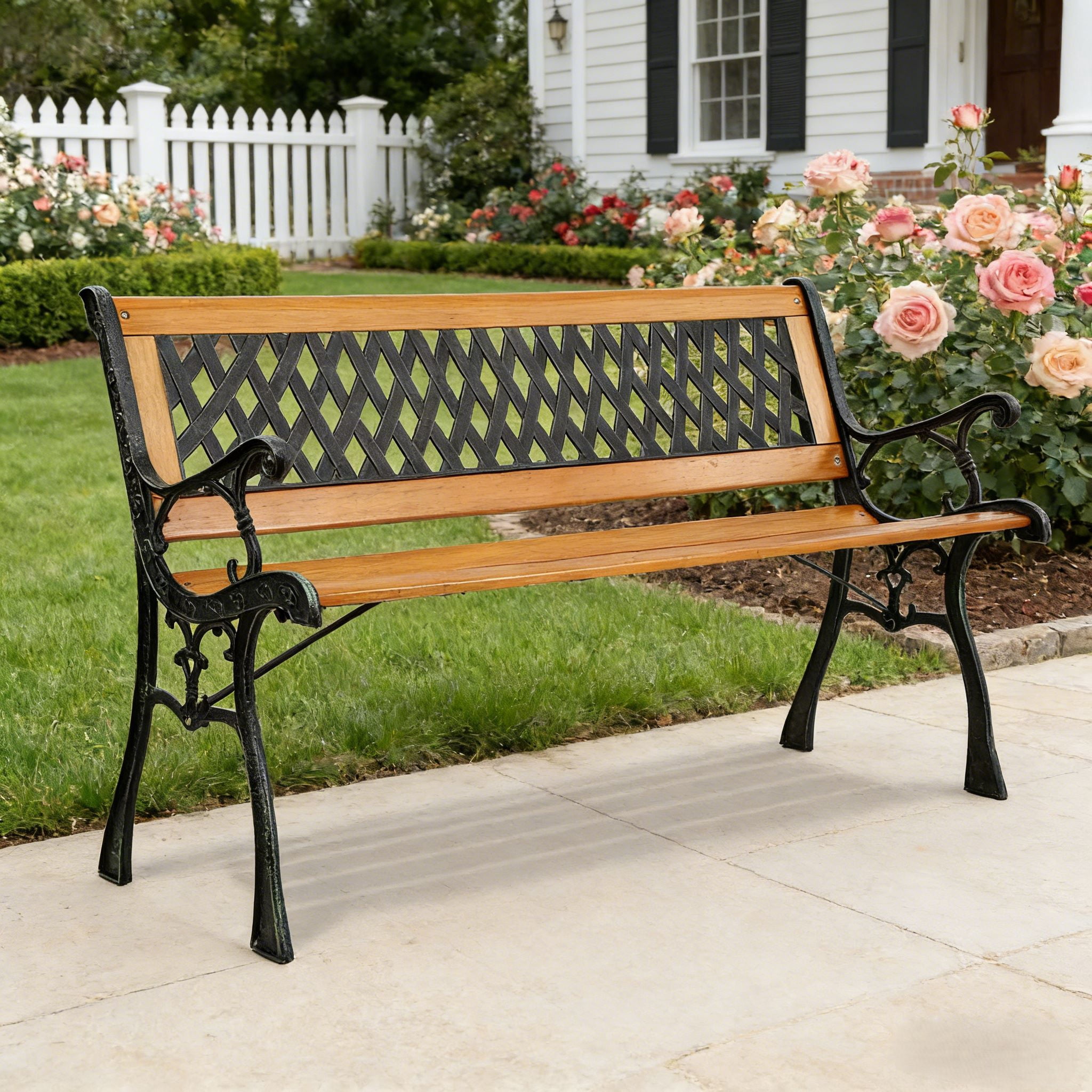 Ktaxon Wooden Garden Bench with Wagon Wheel Design, Rustic Fir