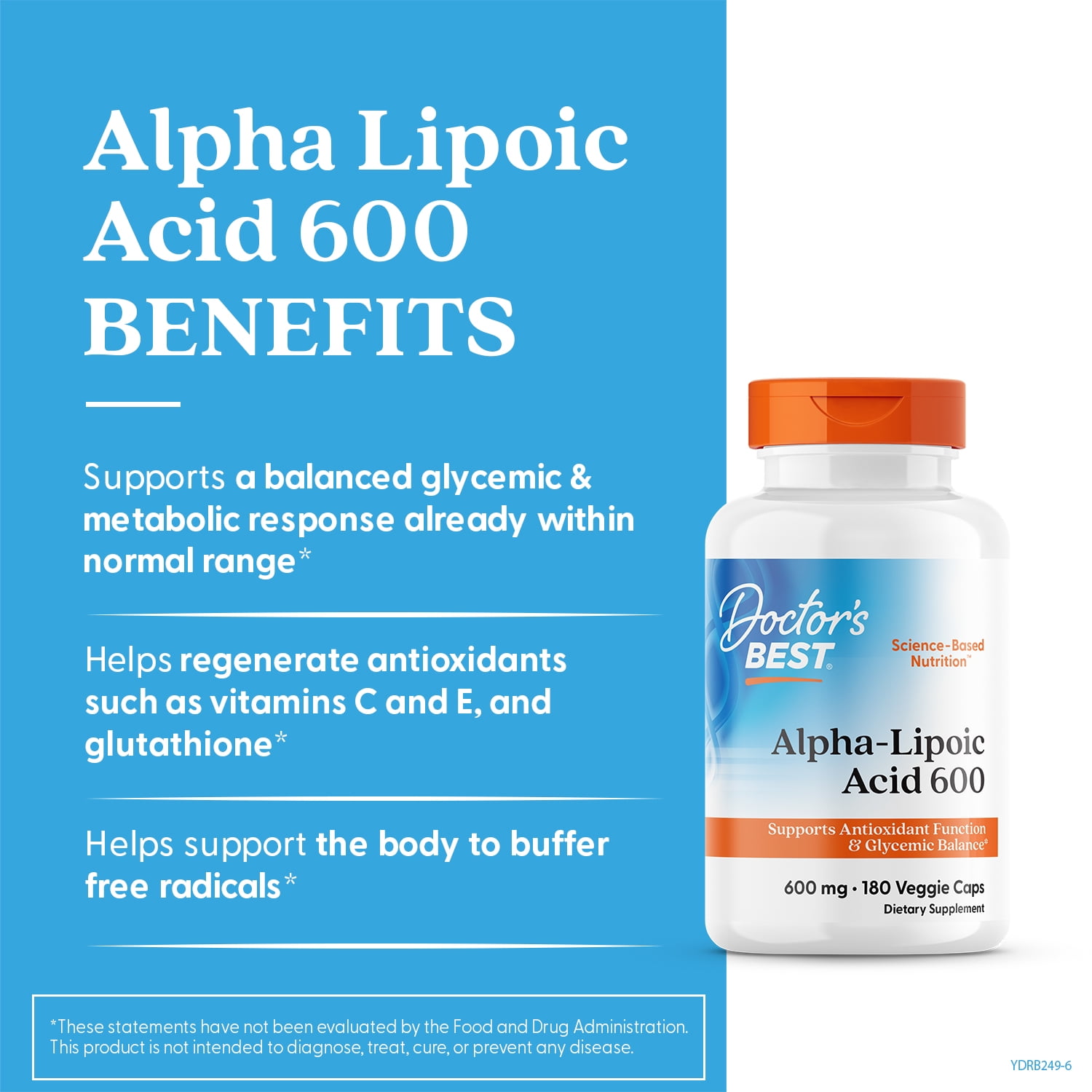 Doctor's Best Alpha-Lipoic Acid 600, Supports Antioxidant Function & Glycemic Balance, 600mg, 180 Veggie Caps