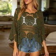 thumbnail image 2 of Gaexia Women's Plain Fringe Cut Out Sheer Cover Up, Boho Scallop Fringe Tops 3/4 Sleeve Round Neck Crochet Beach Coverup, 2 of 6