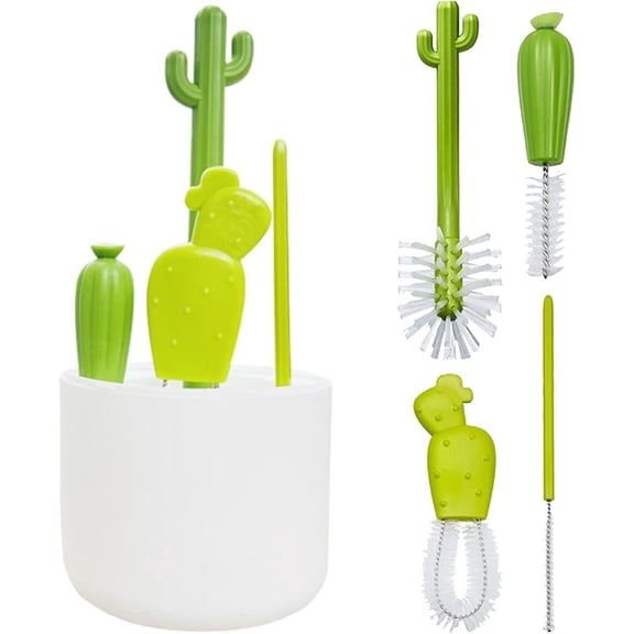 Plant Warming Mat, Stainless Cactus Water Bottle Cleaner Set, 4pcs Multi-Functional Bottle Brushes, Cute Water Bottles With Straw Brush, For Narrow Neck Beer Bottles