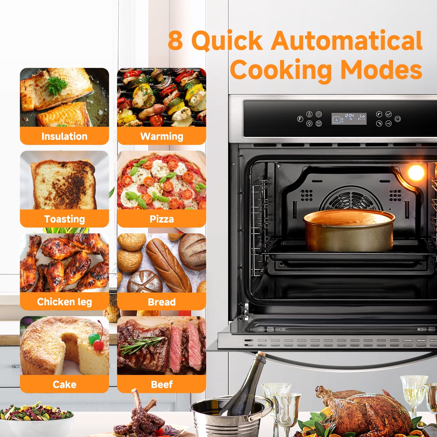 Aobosi 24 Inch Single Wall Oven, 2.5 Cu.ft Built-in Electric Wall Oven with 8 Cooking Functions in Stainless Steel