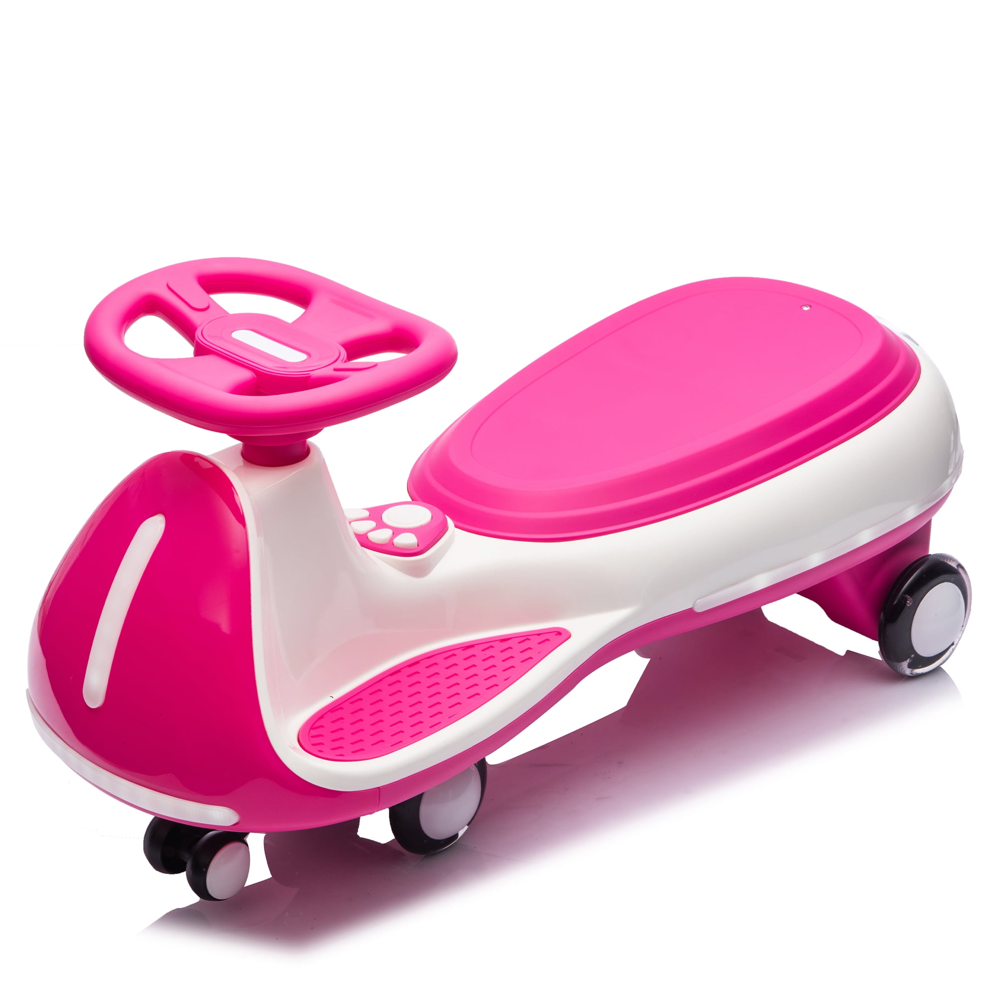 2-in-1 Smart Ride On Toy with Controllable LED Stream Lights, Flashing PU Wheels, Triangular Stability Frame, Wide Front Auxiliary Wheels, Bluetooth Music, Twist Car for Kids 3-8