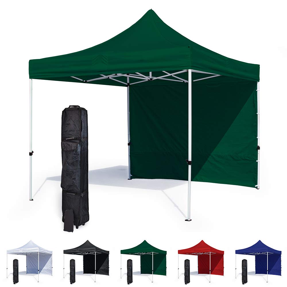 Green 10x10 Canopy Tent and Sidewall Economy Edition Durable Steel  Frame, Water-Resistant Canopy Top and Side Wall Bonus Wheeled Canopy Bag  and Premium Stake Kit (5 Color Options)