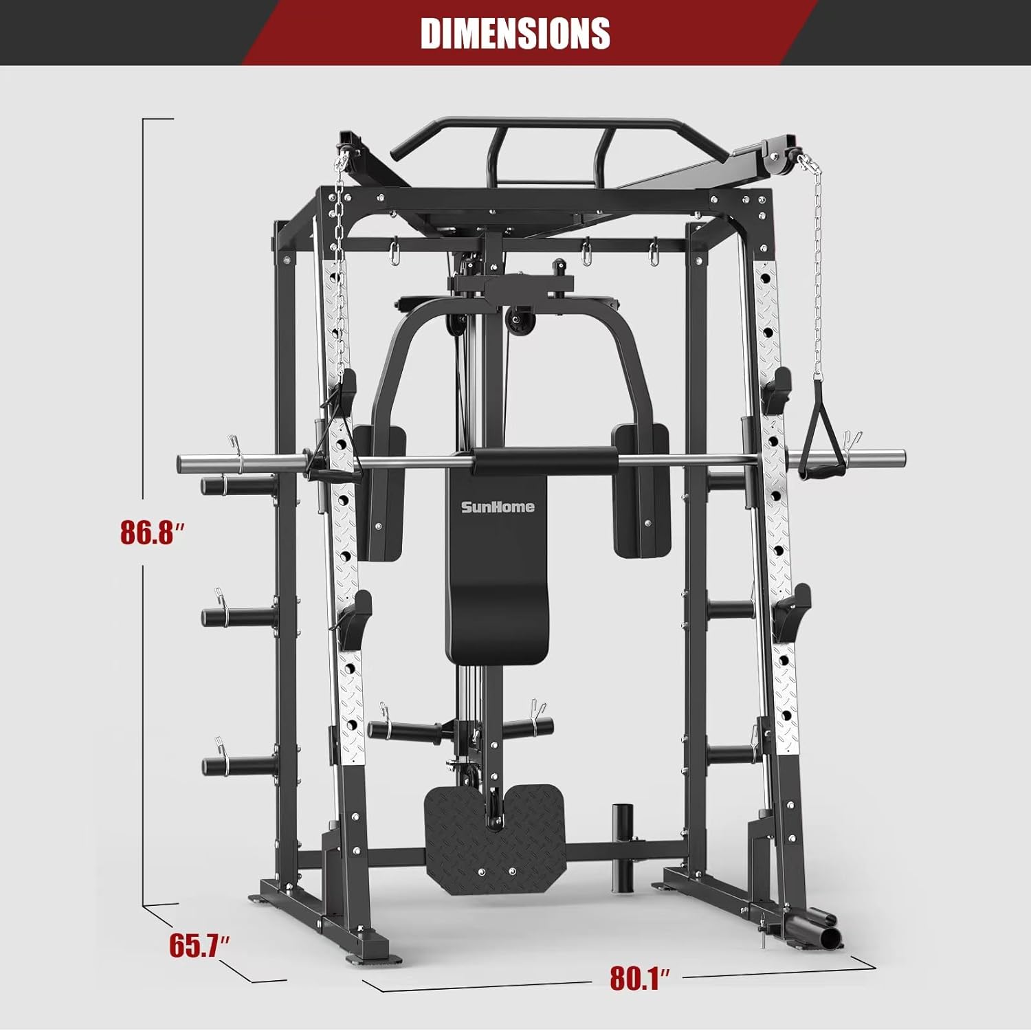 Sunhome Smith Machine 2000 LBS Power Cages Squat Rack More Cable Attachment Two LAT Pull-Down Systems, Cable Crossover Machine Home Gym