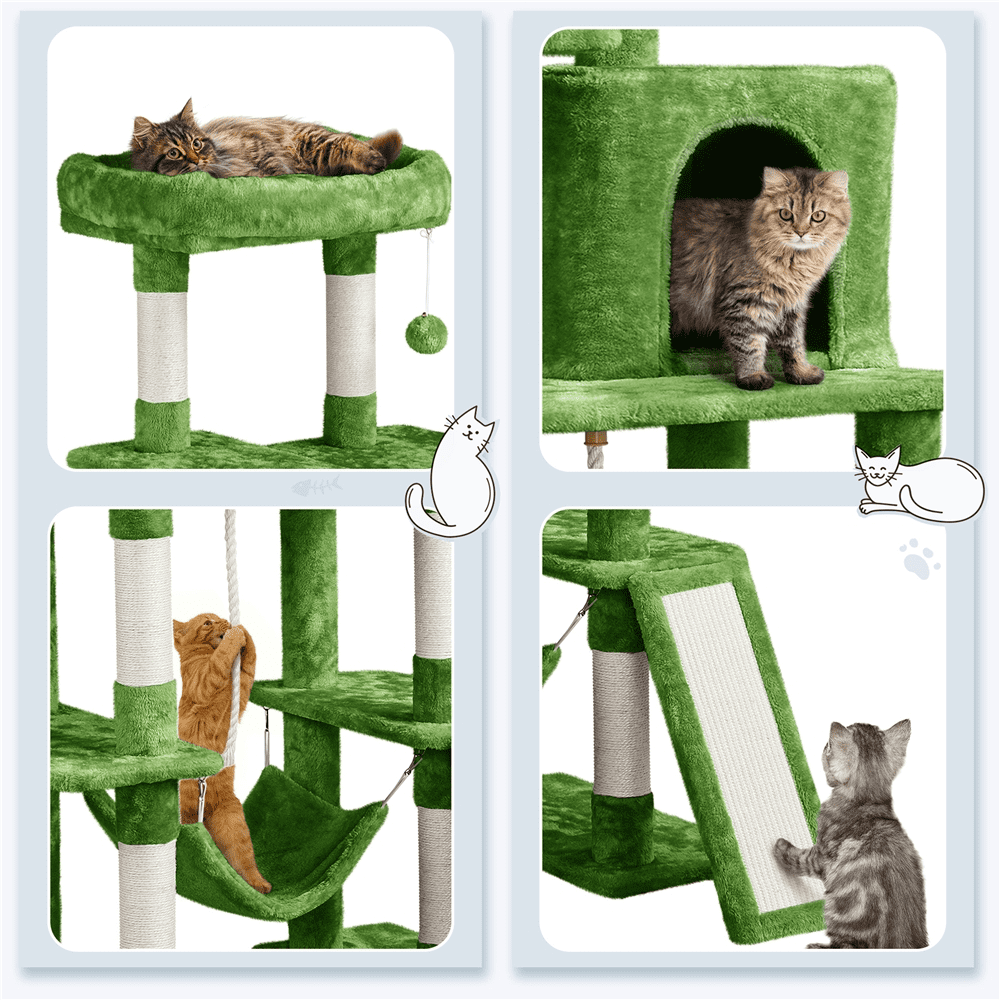 Alden Design 63″H Cat Tree Scratching Posts Cat Tower for Kittens Indoor, Green