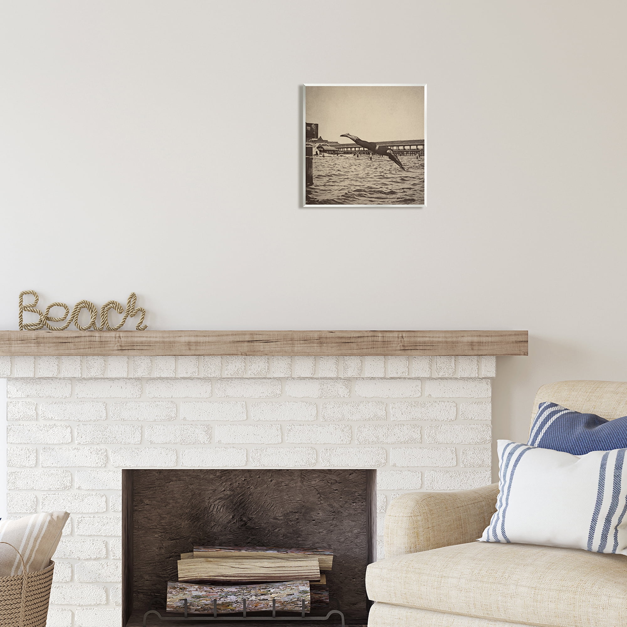 Stupell Industries Vintage Diving Man Landscape Photography Unframed Art Print Wall Art, 12 x 12