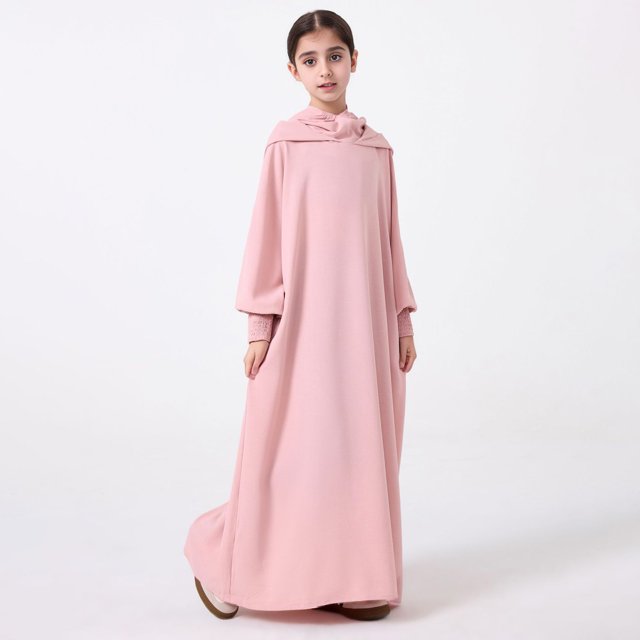 XDZJLR Barboteuse Fille Élégante Arabe Abaya à Capuche Robe Ample Robe de Prière Longue Barboteuse Rose 5-6 Ans