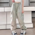 thumbnail image 2 of ZXLBBD Girls High Waisted Solid Color Loose Fit Pockets Cargo Pants for Kids Trousers Streetwear Durable Causal Daily Wear,Khaki,Size 13 Y-14 Y, 2 of 4