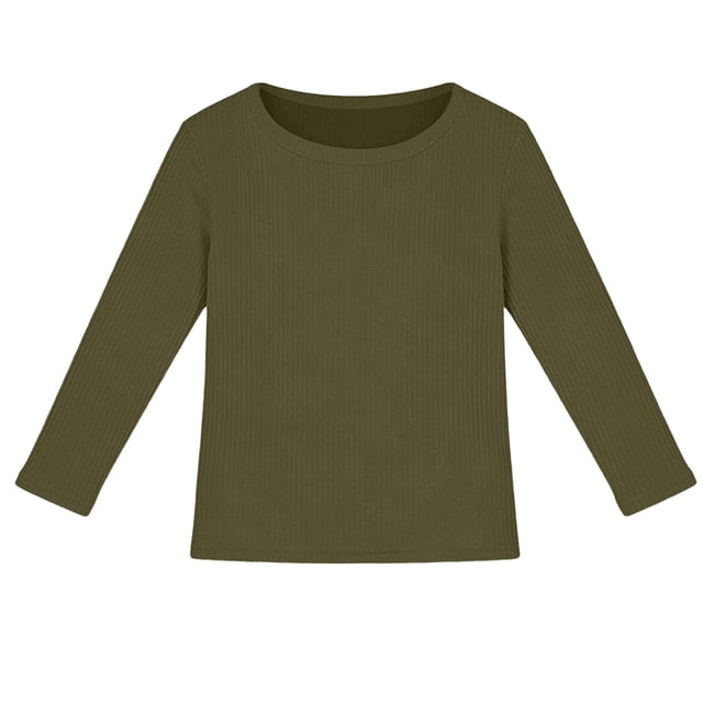 FYDUU Soft Tops Girls Long Sleeve Ribbed Stretch Tee Tshirt Slim Fit Casual Basic T Shirts Top Solid Color Comfortable Kids T-Shirts Comfort Fit T-Shirts