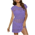 thumbnail image 3 of TARIENDY Summer Crochet Cover Ups for Women Mesh Knit Boho Bathing Suit Coverups Hollow Out Cap Sleeve Swimwear Coverup Beachwear Purple Free Size, 3 of 5