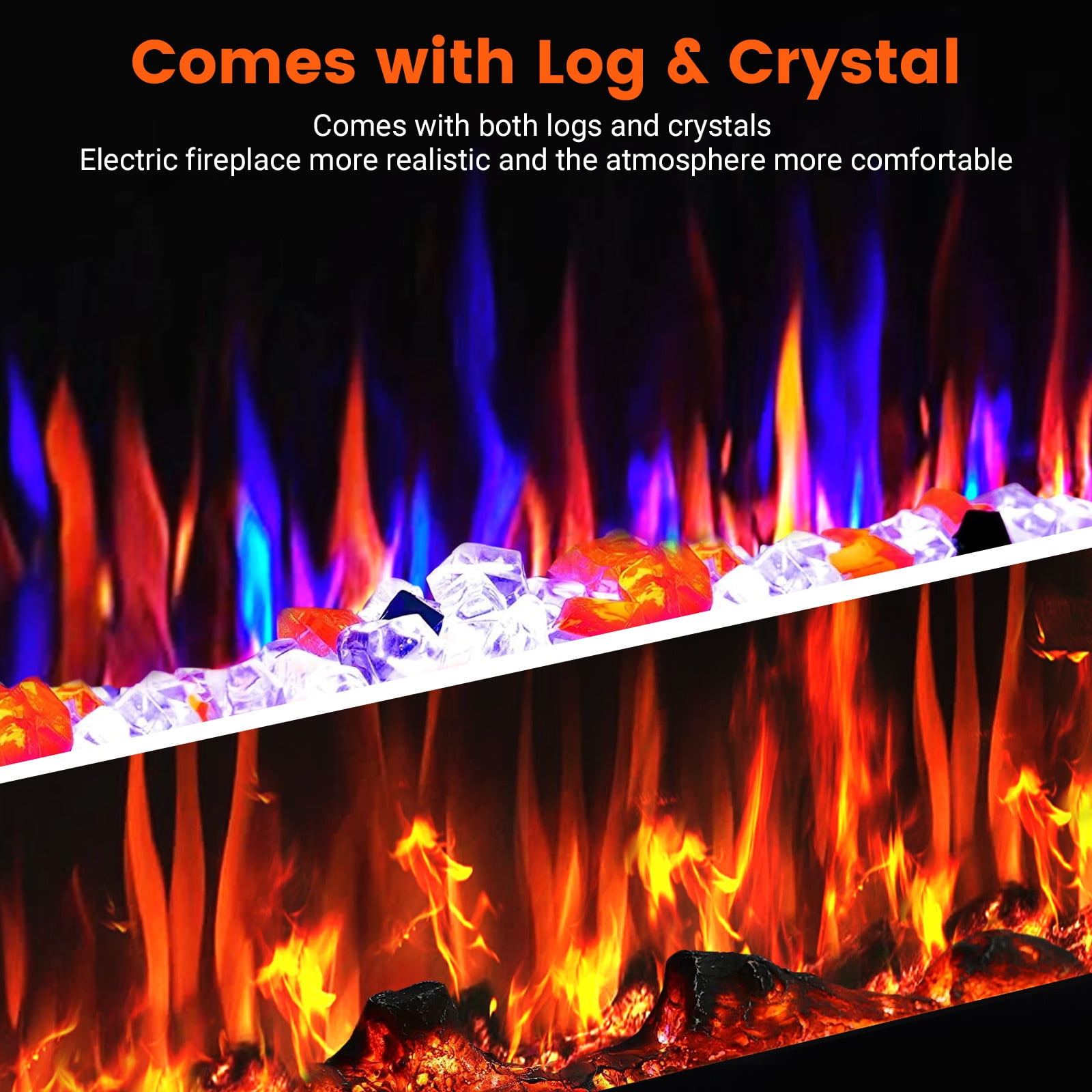 Warmtoo 50'' Electric Fireplace W/ 16 Adjustable Colors, Wall Mounted u0026  Recessed Fireplace Heater with Crystal Rocks u0026 Log, Remote Control -  Walmart.com