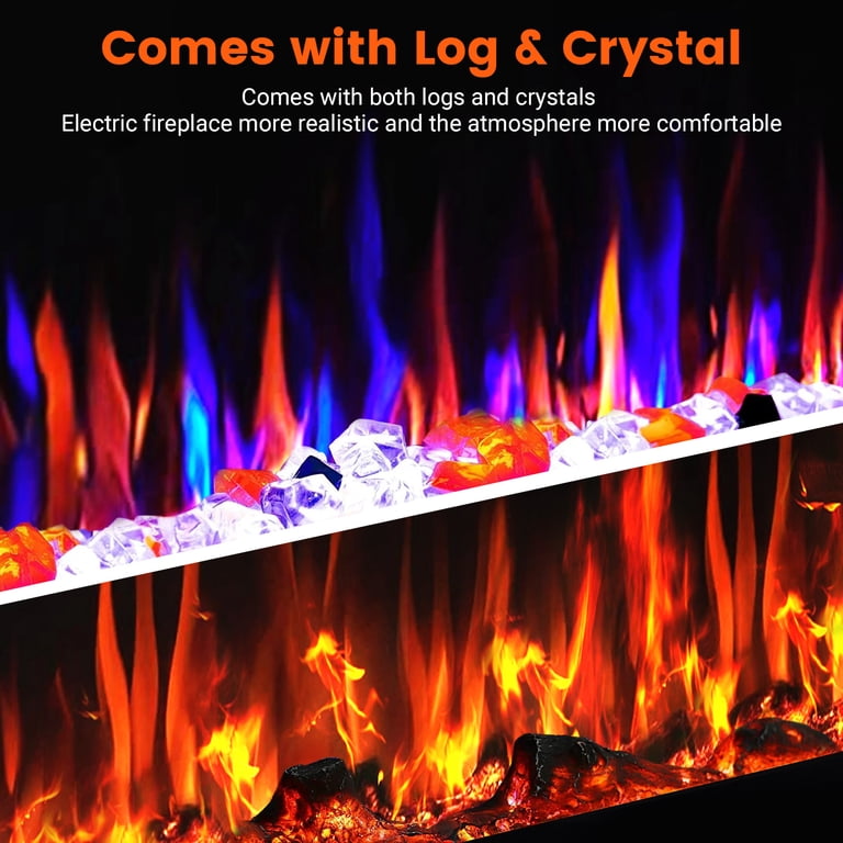 Warmtoo 50'' Electric Fireplace W/ 16 Adjustable Colors, Wall Mounted u0026  Recessed Fireplace Heater with Crystal Rocks u0026 Log, Remote Control -  Walmart.com