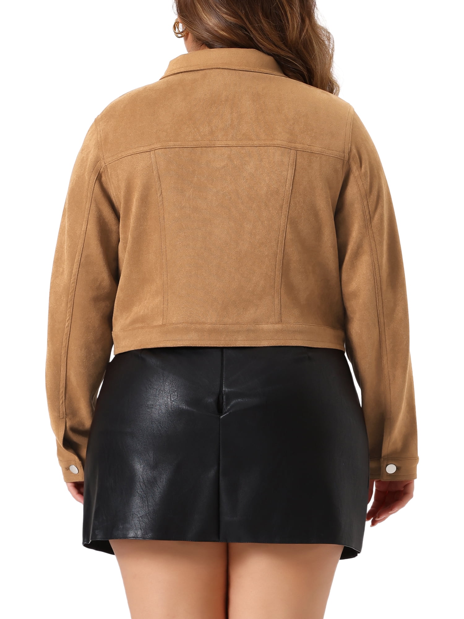 DARING DIVA Plus Size Suede Vintage Moto Biker Classic Crop Faux Leather 1X Brown