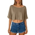 thumbnail image 2 of FNFYFH Off the Shoulder Tops for Women Going Out Short Sleeve Crop Top Boat Neck Oversized Tshirt, 2 of 7