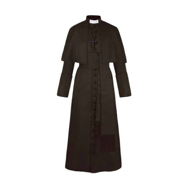 Disfraz de sacerdote de Halloween con collar cruzado Unisex Hombres Mujeres Sólido Largo Padre Vicar Meterk Camello/S